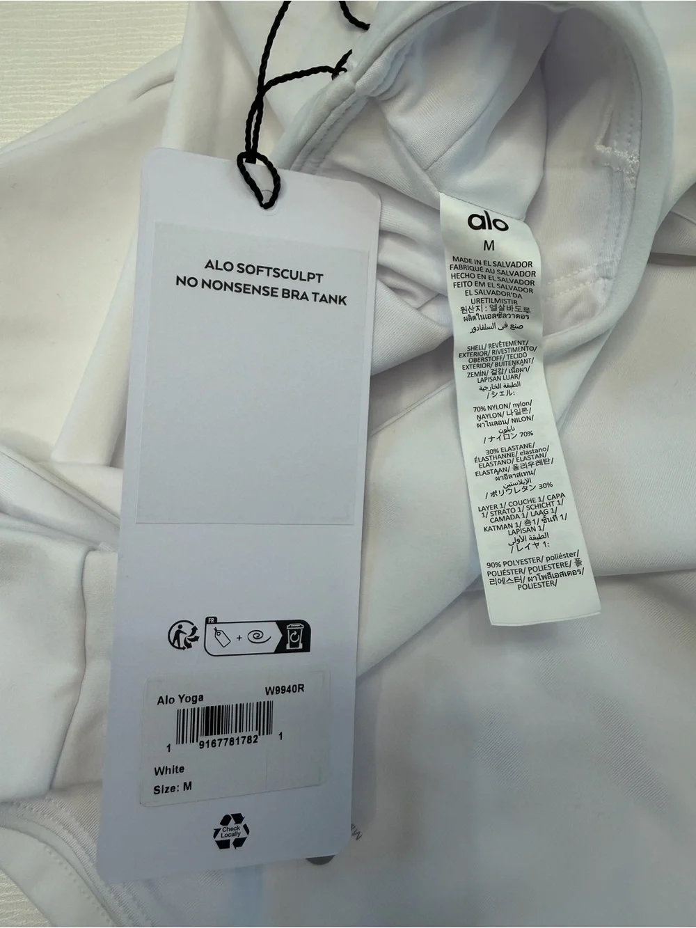Alo Yoga Softsculpt No Nonsense Bra Tank White Size M NWT Built-In Shelf Bra